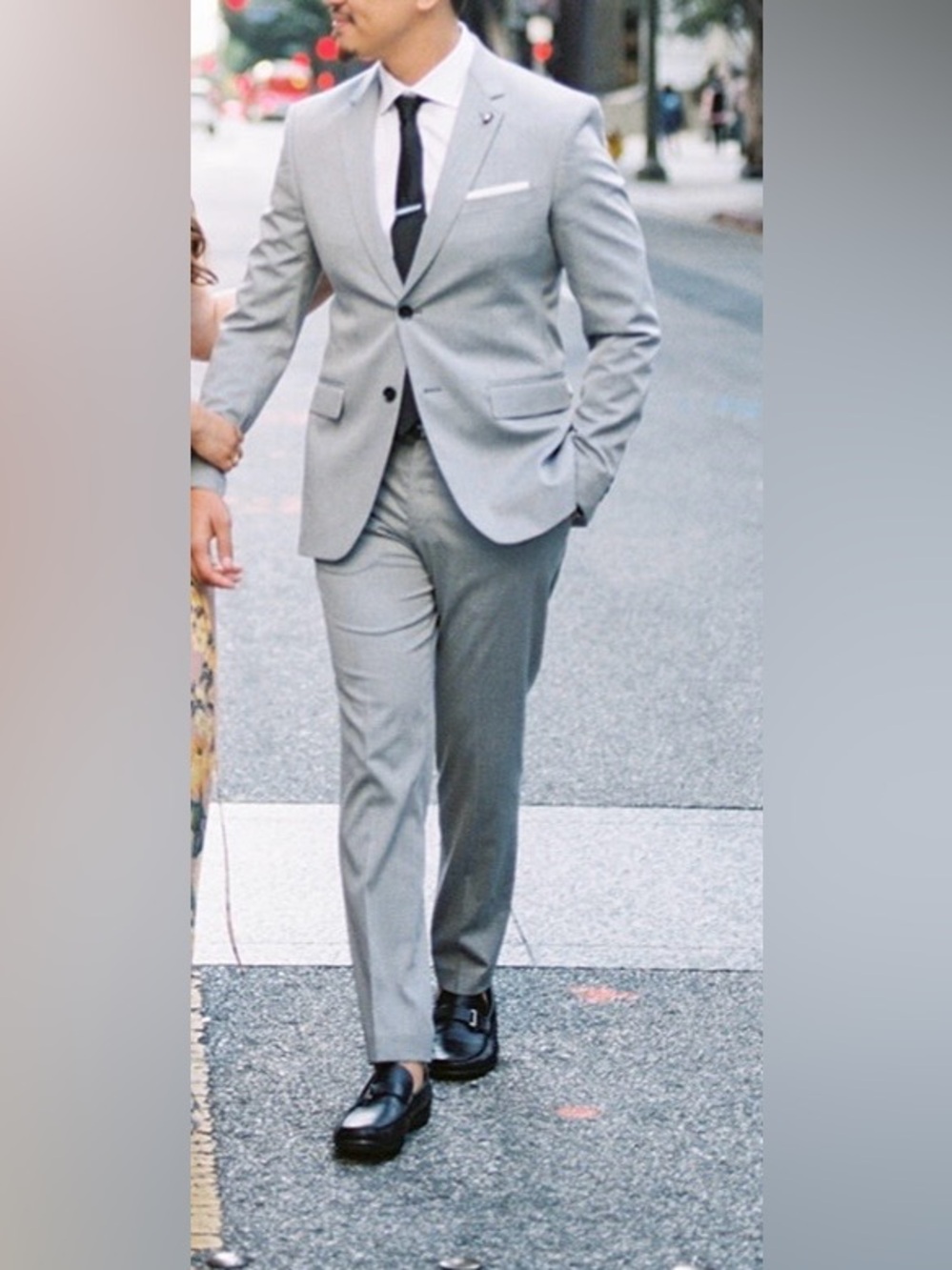 Zara Gray Suit SET Notch Lapel Two-Button Suit Jacket and Trousers Men's